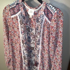 Adorable floral long sleeve blouse with tassels